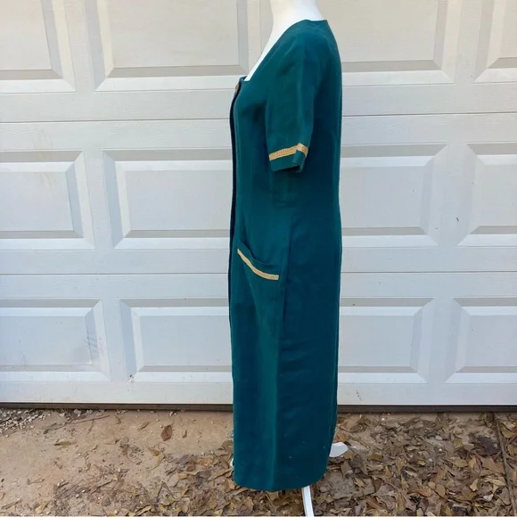 Liz Claiborne Vintage Linen Maxi Dress Womens 10 Green 90s Button Front Pockets - Picture 5 of 16